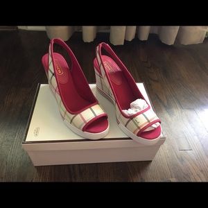 Coach colorful plaid wedges
